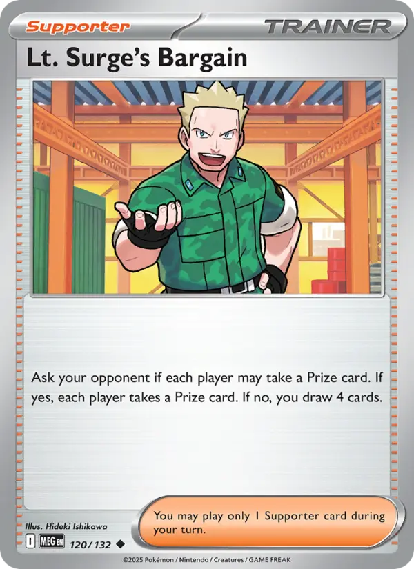 Lt. Surge's Bargain Uncommon rarity Mega Evolution Pokémon card price — $0.21