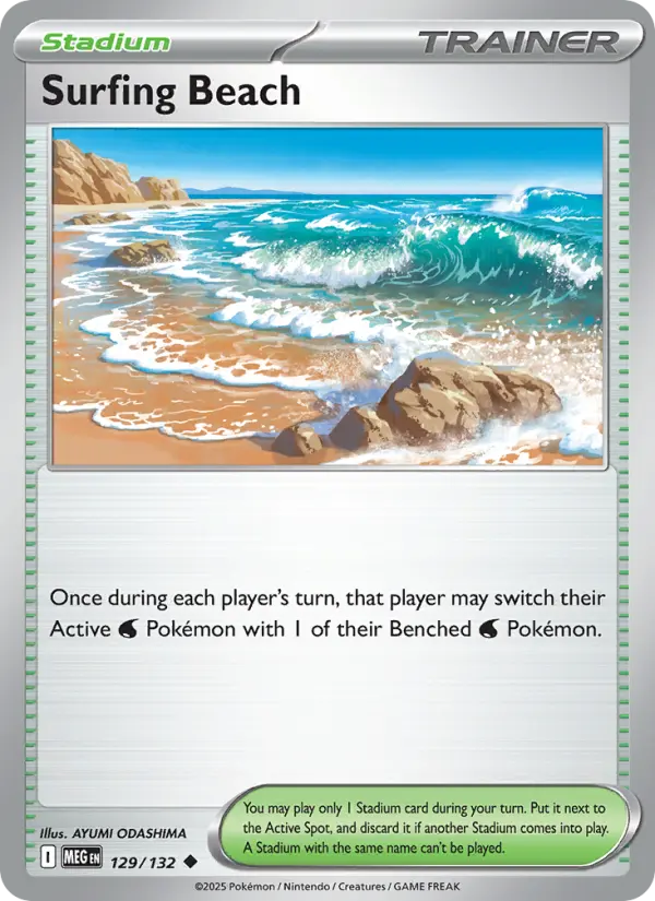 Surfing Beach Uncommon rarity Mega Evolution Pokémon card price — $0.34