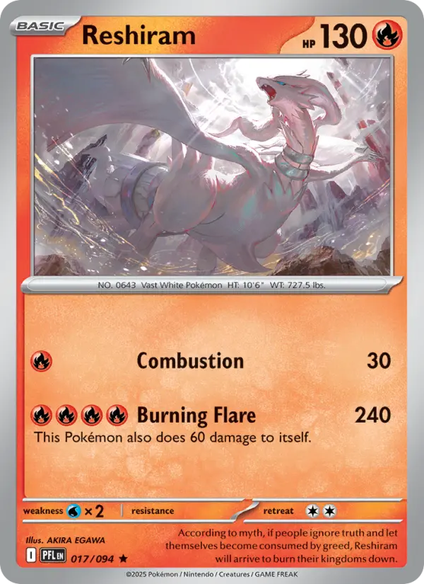 Reshiram Rare rarity Phantasmal Flames Pokémon card price — $0.22