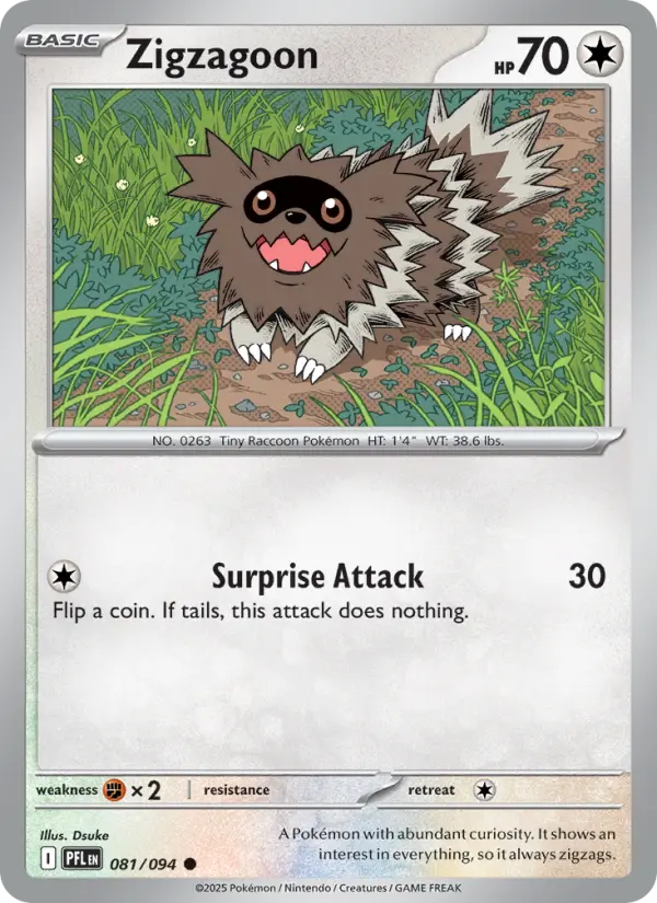 Zigzagoon Common rarity Phantasmal Flames Pokémon card price — $0.22