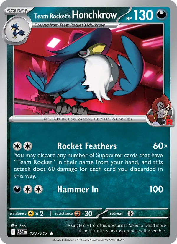 Team Rocket's Honchkrow Rare rarity Ascended Heroes Pokémon card price — $0.28