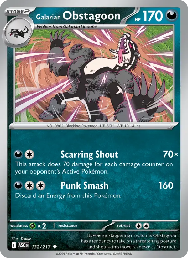 Galarian Obstagoon Uncommon rarity Ascended Heroes Pokémon card price — $0.14