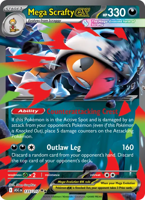 Mega Scrafty ex Ultra Rare rarity Ascended Heroes Pokémon card price — $0.81