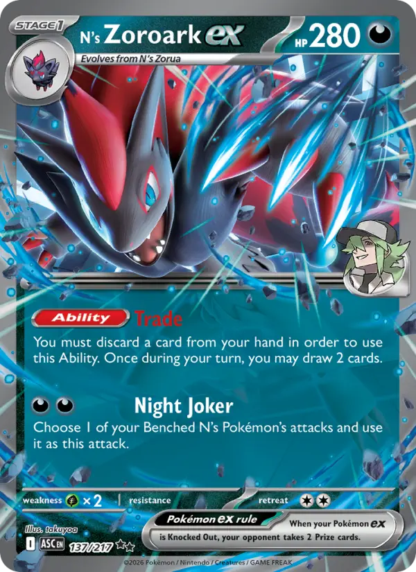 N's Zoroark ex Ultra Rare rarity Ascended Heroes Pokémon card price — $1.12