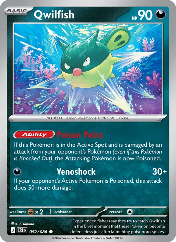 Qwilfish Common rarity Chaos Rising Pokémon card price — $0.25