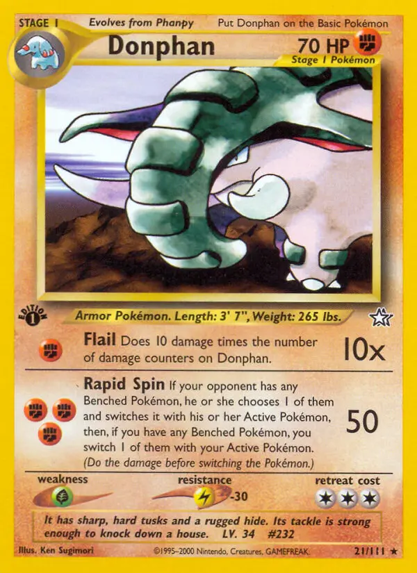 Donphan Rare rarity Neo Genesis Pokémon card price — $6.35