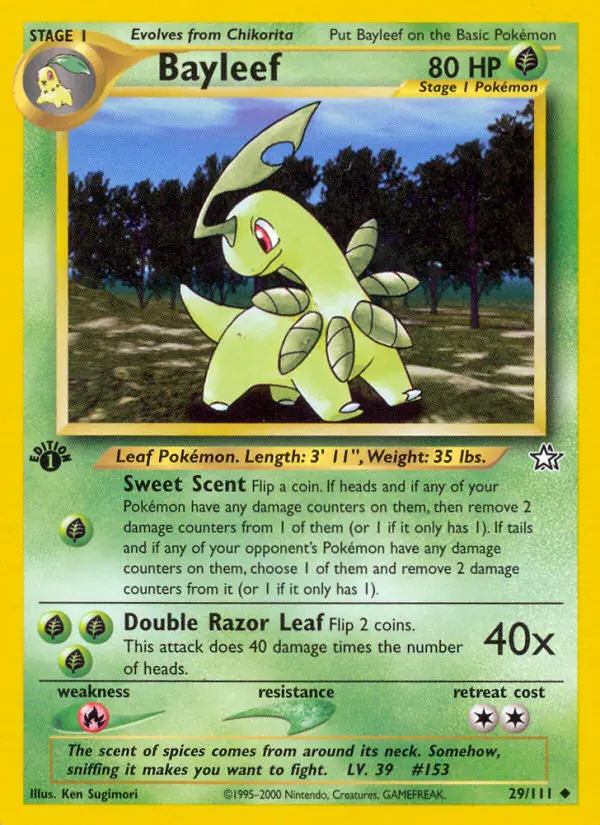 Bayleef Uncommon rarity Neo Genesis Pokémon card price — $4.99