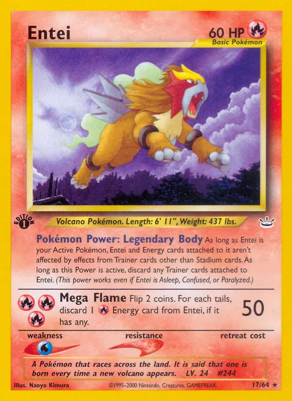 Entei Rare rarity Neo Revelation Pokémon card price — $67.68