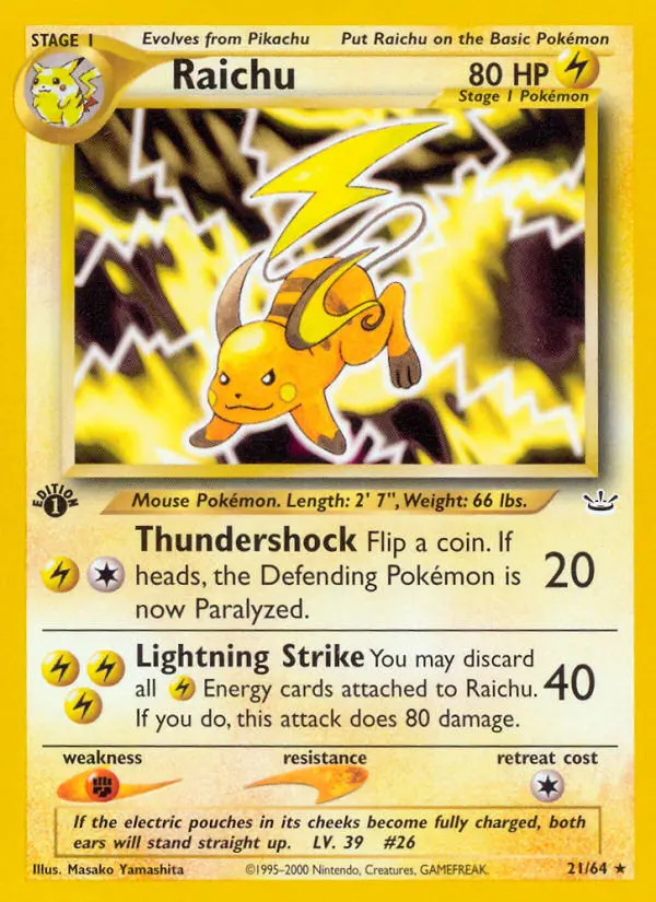 Raichu Rare rarity Neo Revelation Pokémon card price — $35.15
