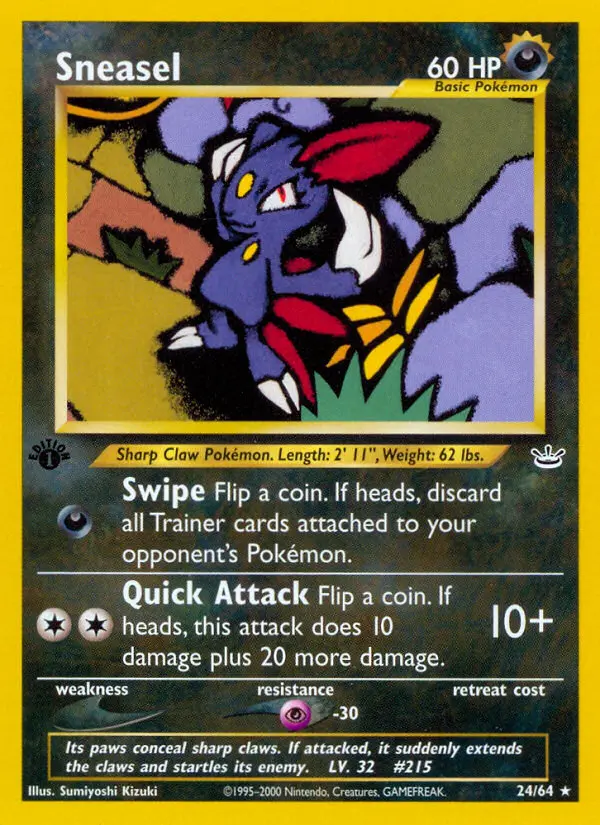 Sneasel Rare rarity Neo Revelation Pokémon card price — $18.31