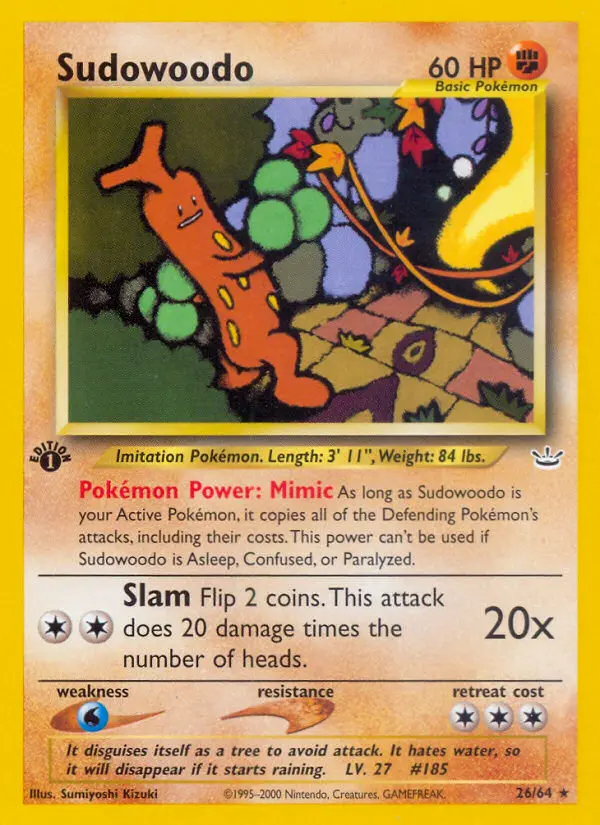 Sudowoodo Rare rarity Neo Revelation Pokémon card price — $19.05