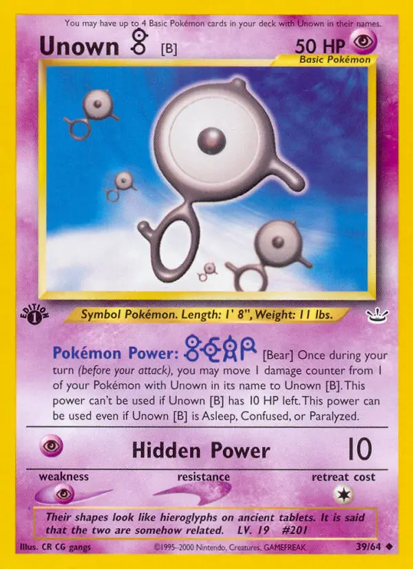 Unown [B] Uncommon rarity Neo Revelation Pokémon card price — $5.11