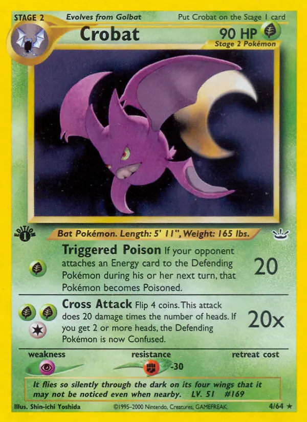 Crobat Rare rarity Neo Revelation Pokémon card price — $92.98
