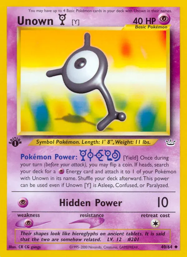 Unown [Y] Uncommon rarity Neo Revelation Pokémon card price — $5.05