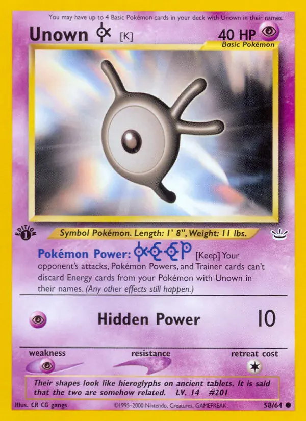 Unown [K] Common rarity Neo Revelation Pokémon card price — $2.75