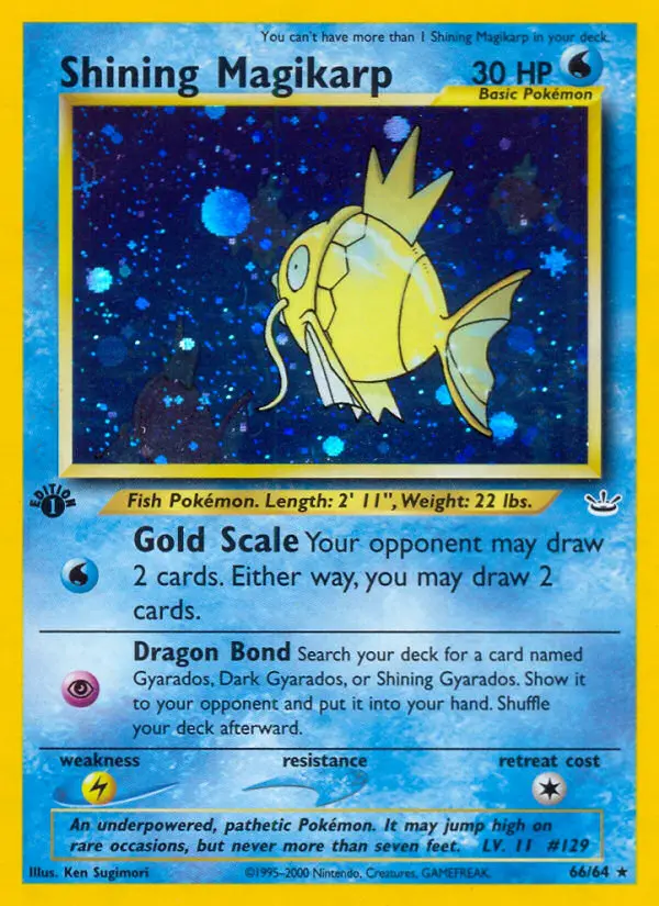 Shining Magikarp Secret Rare rarity Neo Revelation Pokémon card price — $445.00