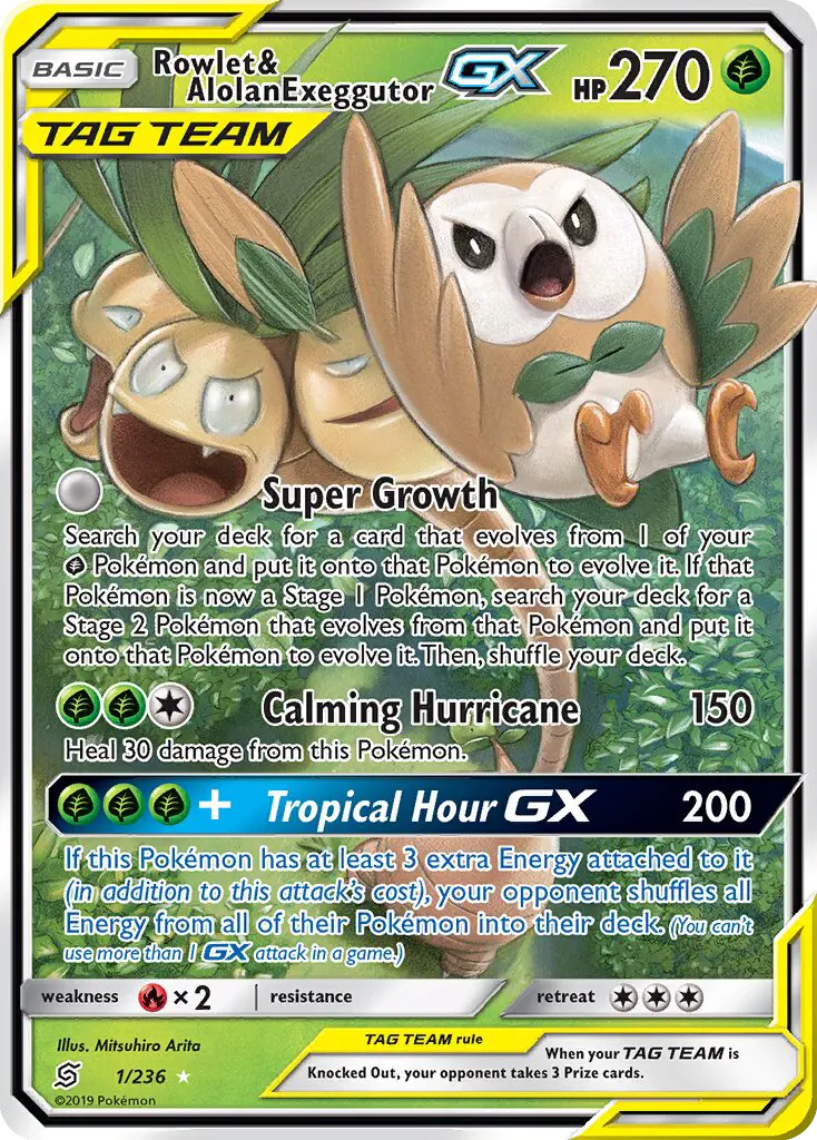 Rowlet & Alolan Exeggutor GX Ultra Rare rarity Unified Minds Pokémon card price — $20.19