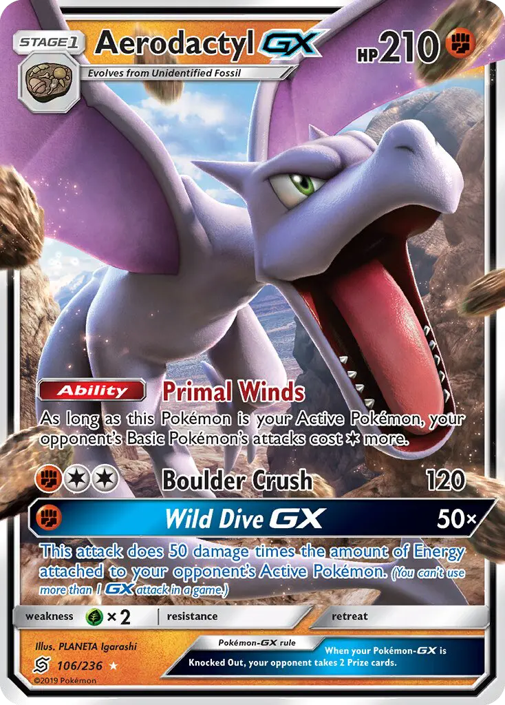 Aerodactyl GX Ultra Rare rarity Unified Minds Pokémon card price — $5.09