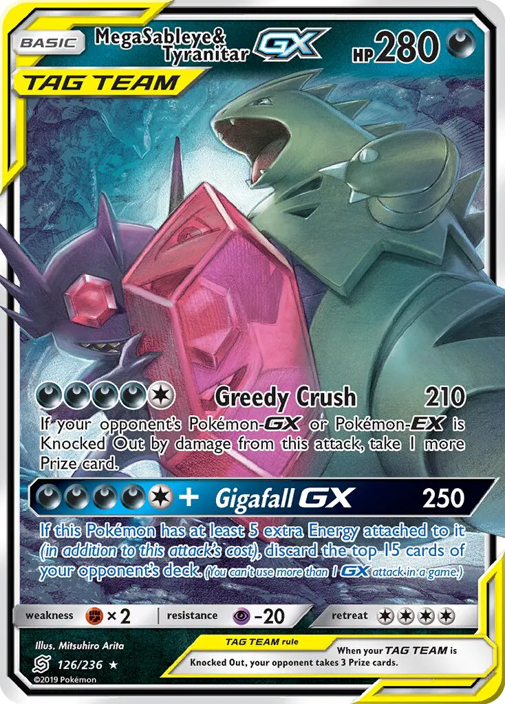 Mega Sableye & Tyranitar GX Ultra Rare rarity Unified Minds Pokémon card price — $43.90