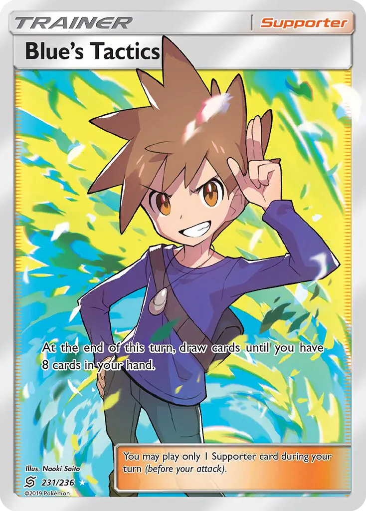 Blue’s Tactics Ultra Rare rarity Unified Minds Pokémon card price