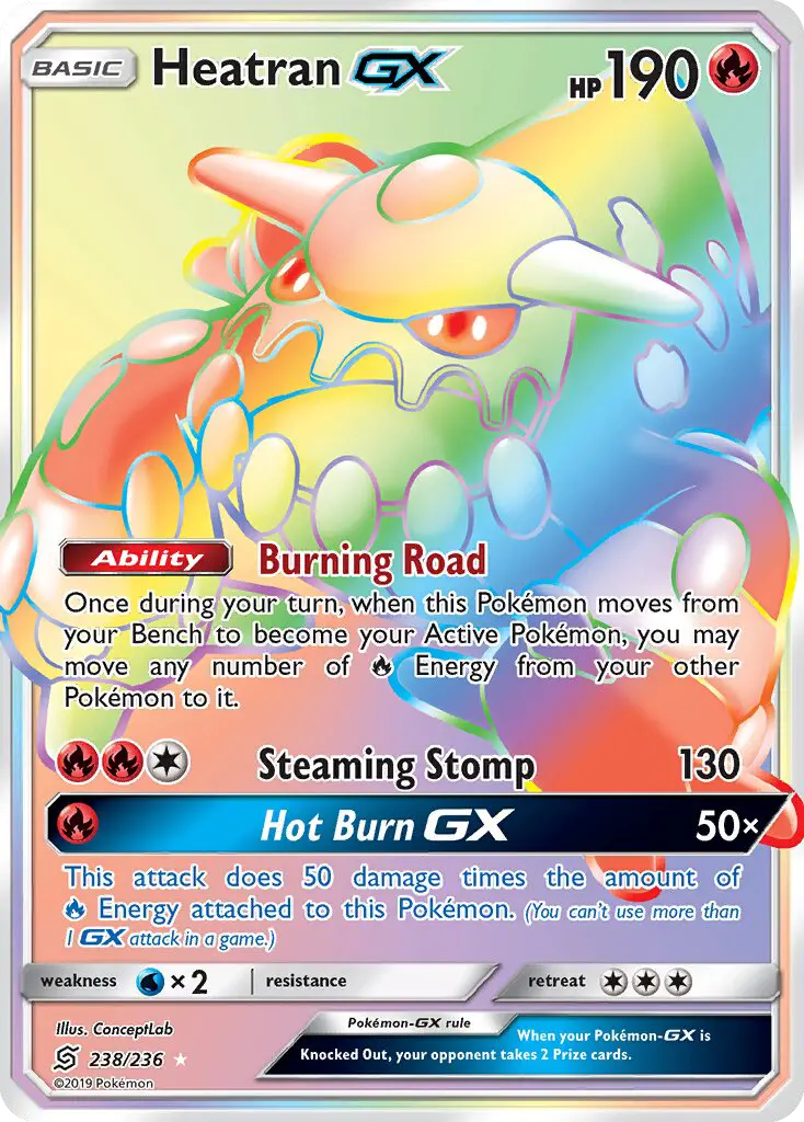 Heatran GX Secret Rare rarity Unified Minds Pokémon card price — $10.00