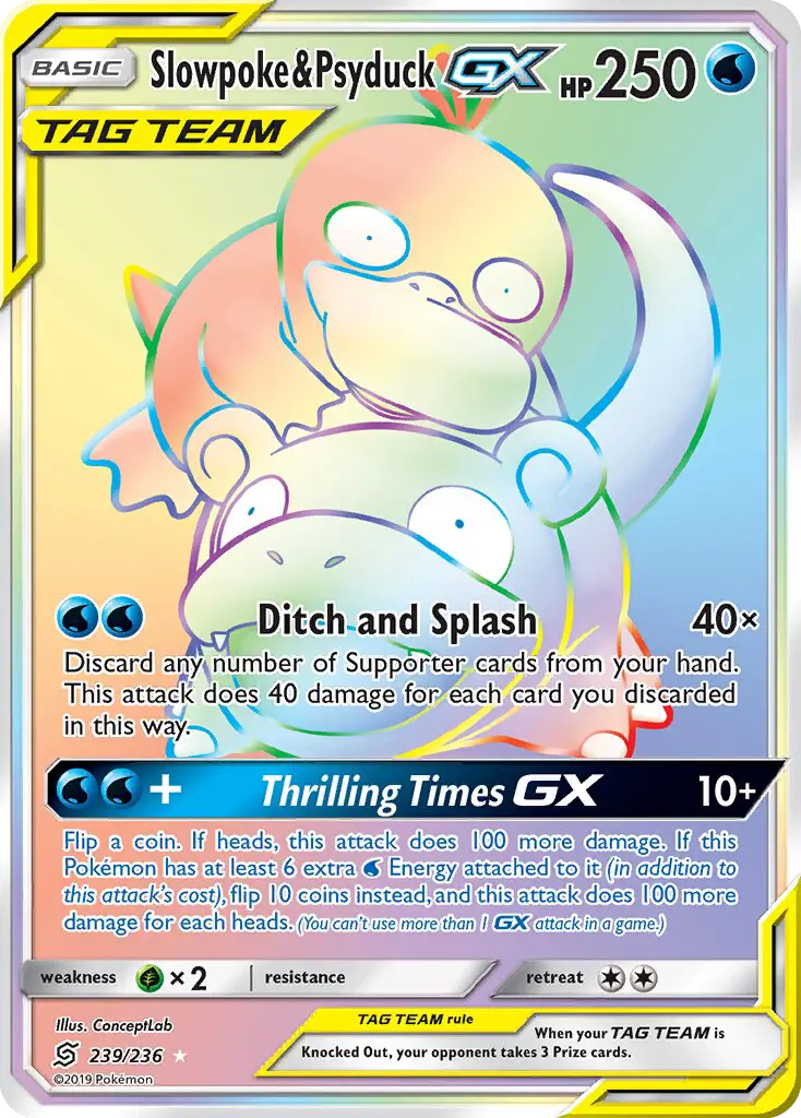 Slowpoke & Psyduck GX Secret Rare rarity Unified Minds Pokémon card price — $195.77