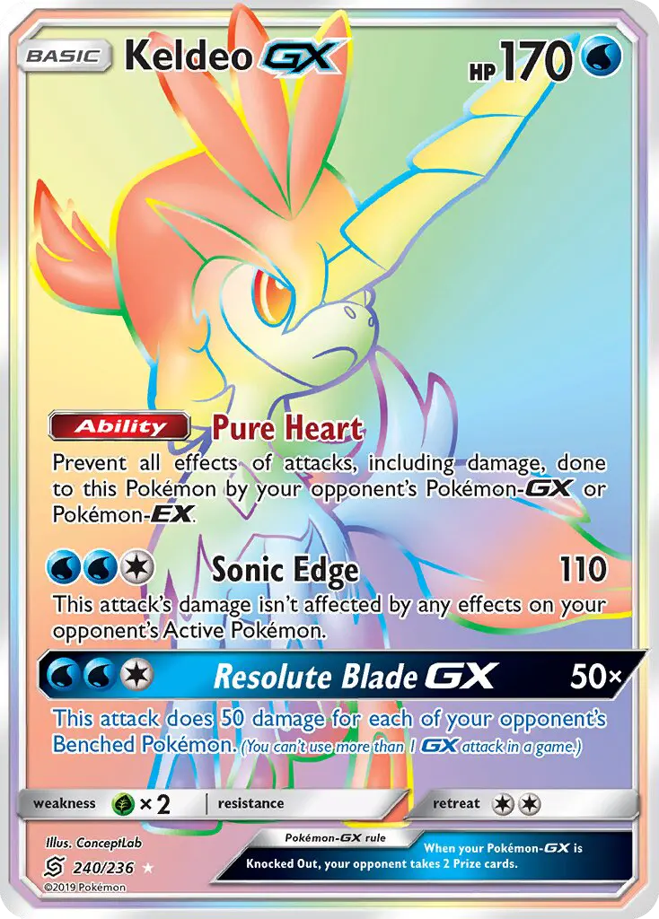 Keldeo GX Secret Rare rarity Unified Minds Pokémon card price — $21.36