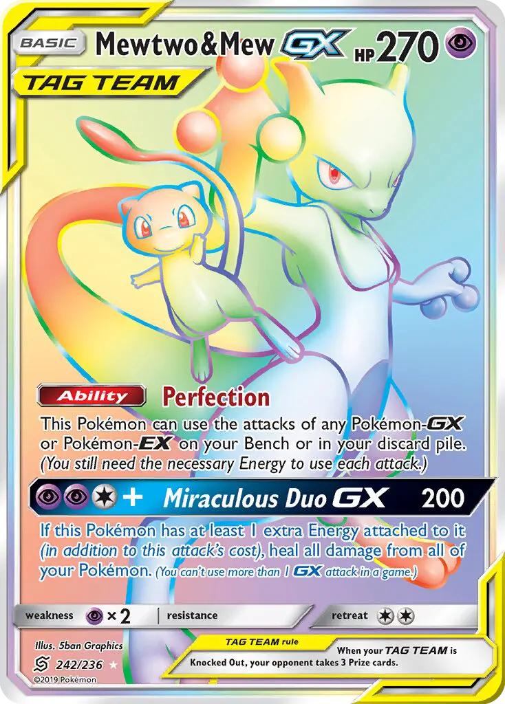 Mewtwo & Mew GX Secret Rare rarity Unified Minds Pokémon card price — $406.40