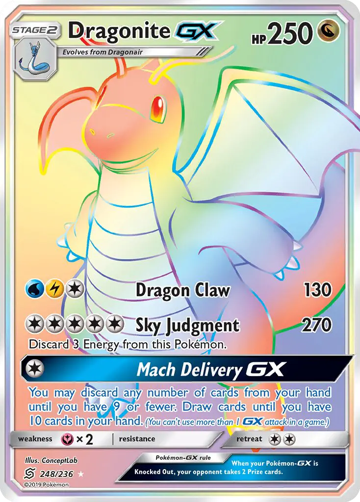 Dragonite GX Secret Rare rarity Unified Minds Pokémon card price — $132.14