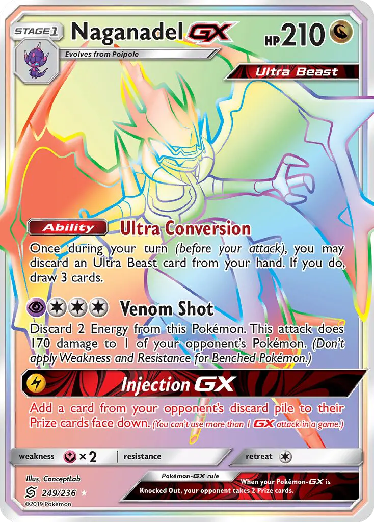 Naganadel GX Secret Rare rarity Unified Minds Pokémon card price — $11.72