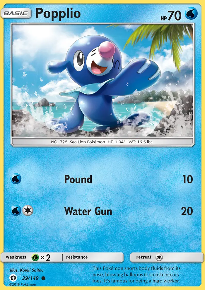 Popplio Common rarity Sun & Moon Pokémon card price — $0.61